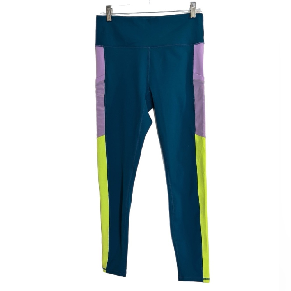 Fabletics teal, chartreuse & lavender powerhold leggings